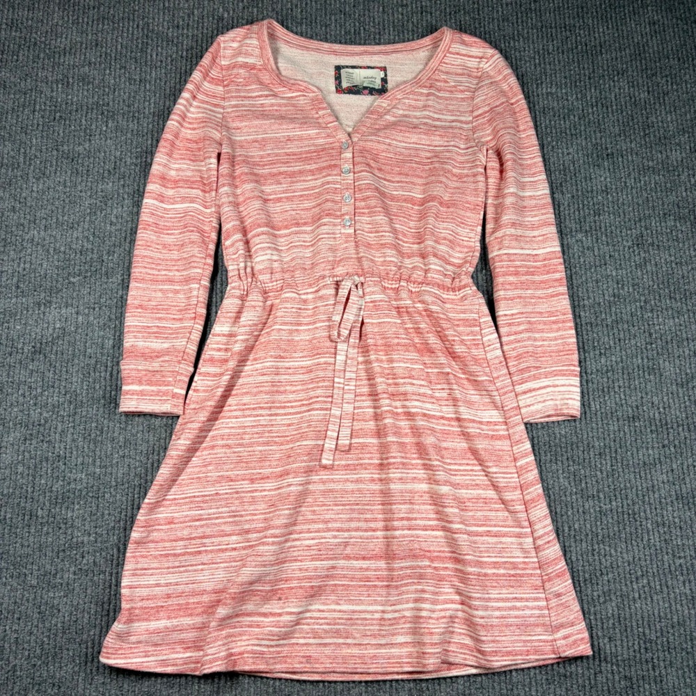 Saturday Sunday Anthropologie Womens XS Pink Striped Henley Waist Tie Dress